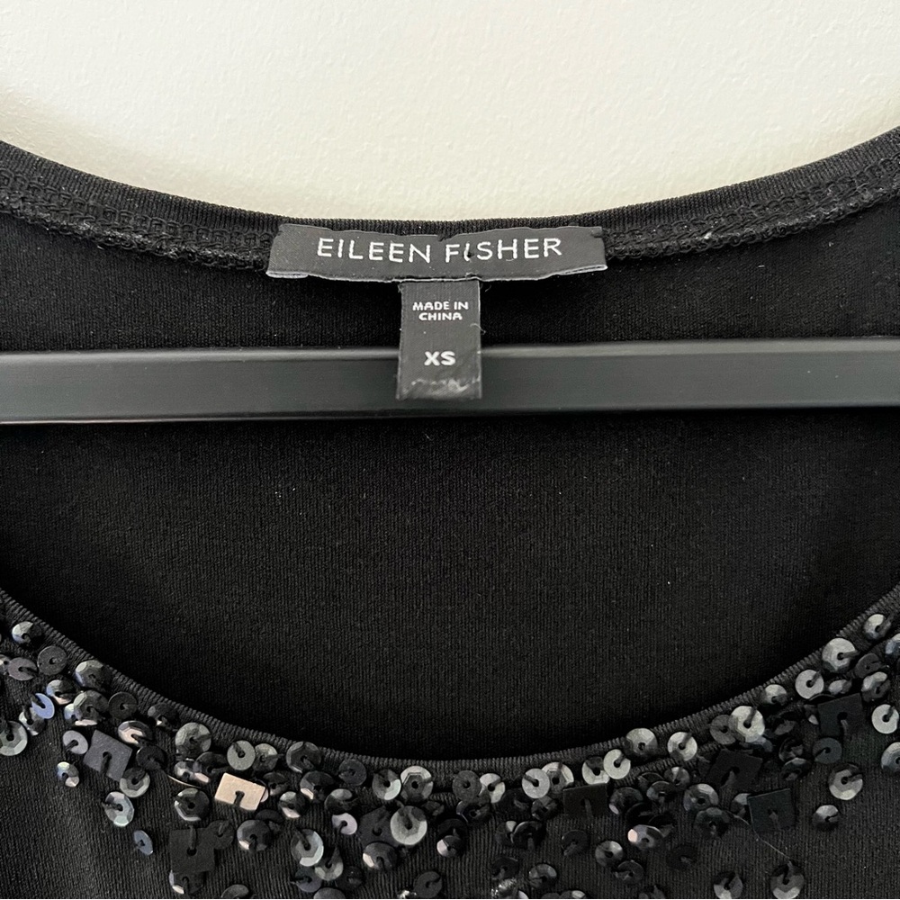 eileen fisher | 100% silk black tunic dress beaded neckline XS - Picture 3 of 5